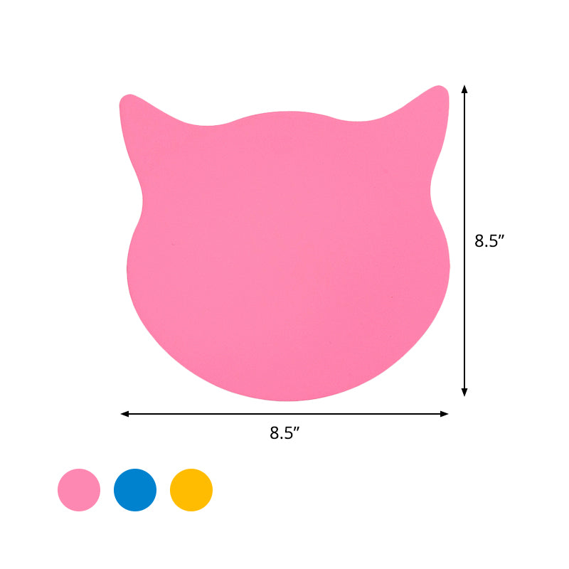 Wooden Cat Head Mini Wall Light: Cartoon Led Sconce In Pink/Blue/Yellow For Kinder Ready Room