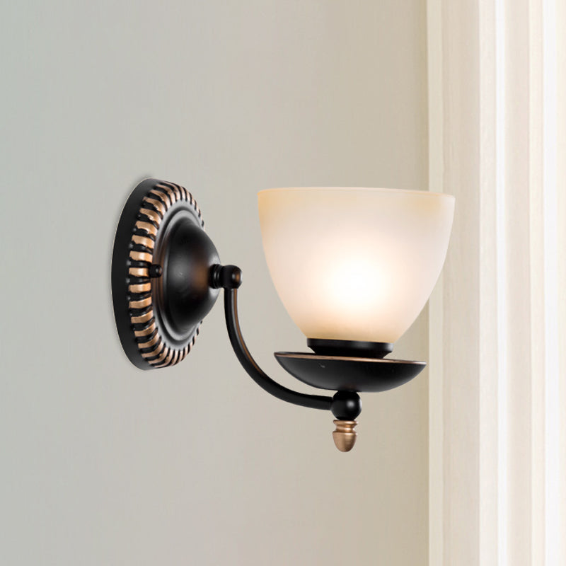 Traditional Black Frosted Glass Sconce Wall Light Fixture For Bedroom