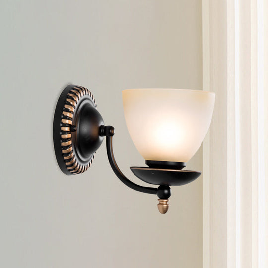 Traditional Black Frosted Glass Sconce Wall Light Fixture For Bedroom