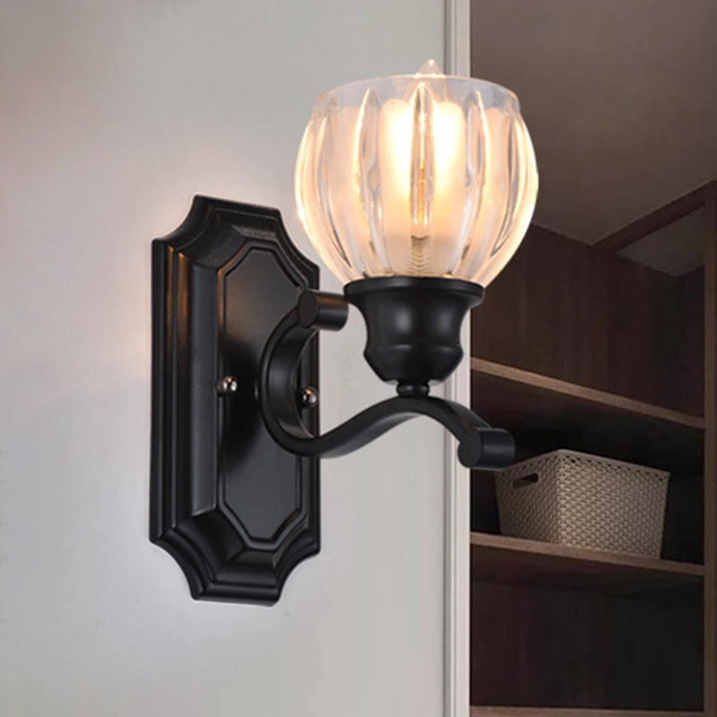 Globe Vintage Frosted Glass Wall Sconce - 1-Light Black Mounted Light Fixture For Living Room