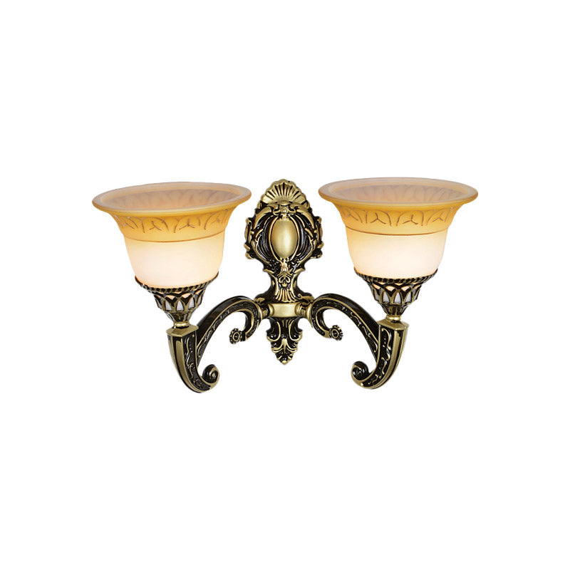 Classic Brass Wall Sconce Light Fixture With Frosted Glass - Flared Design Bedroom Lamp