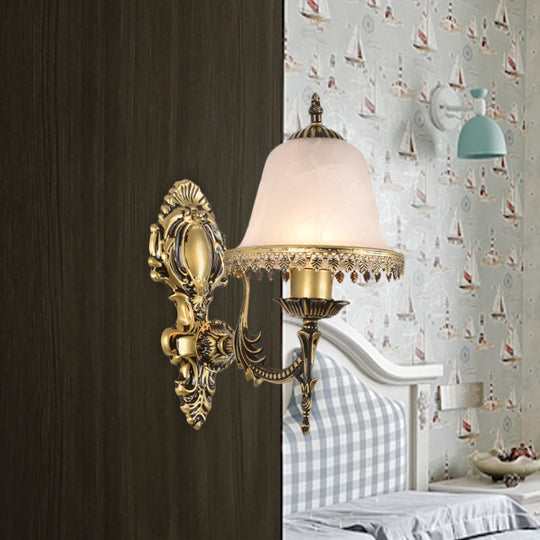 Ivory Glass Brass Bell Sconce Wall Light For Living Room