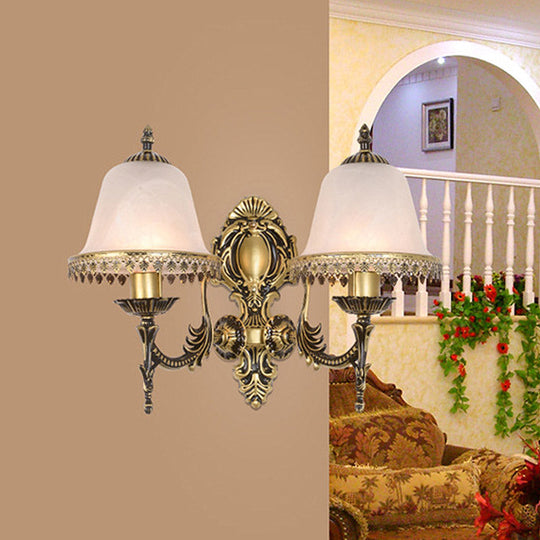 Ivory Glass Brass Bell Sconce Wall Light For Living Room