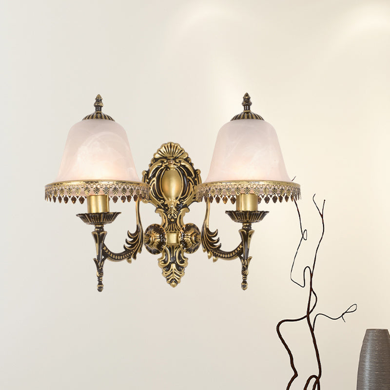 Ivory Glass Brass Bell Sconce Wall Light For Living Room