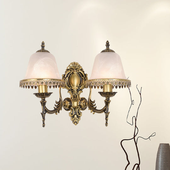Ivory Glass Brass Bell Sconce Wall Light For Living Room
