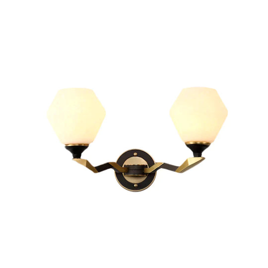 Classic Black And Gold Hexagon Wall Sconce With Frosted Glass - Half-Bulb Lighting Fixture