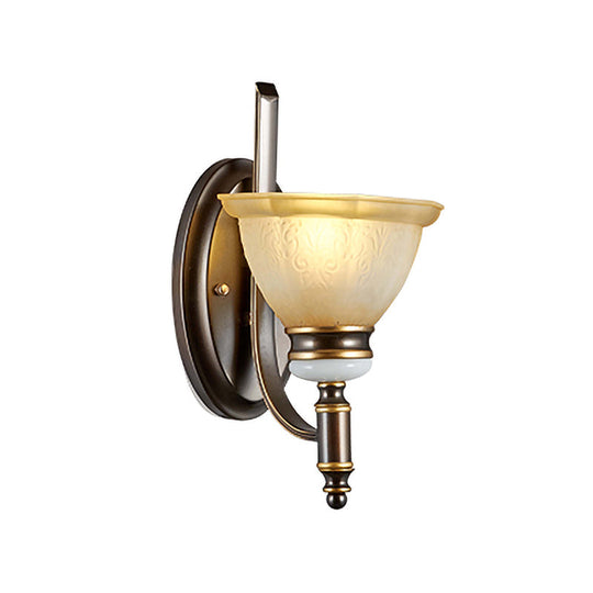 Curvy Arm Frosted Glass Sconce Traditional Wall Lamp Black Finish