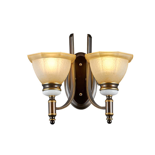 Curvy Arm Frosted Glass Sconce Traditional Wall Lamp Black Finish