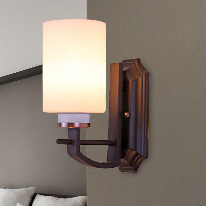 Antique Black Milky Glass Cylinder 1/2-Head Wall Sconce - Elegant Living Room Lighting Fixture 1 /