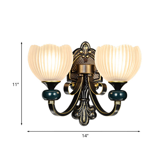 Traditional Ribbed Glass Brass Bud Wall Sconce Lighting Fixture- 1/2-Head Living Room Lamp