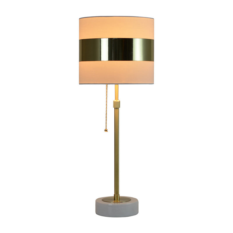 Modern Drum Table Lamp In Gold With Pull Chain Stylish Bedside Light Fixture