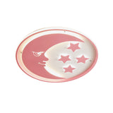 Cartoon Moon And Star Led Flush Lighting For Bedrooms In White/Pink/Blue