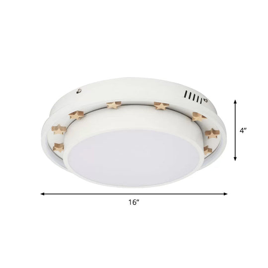 White Led Flush Mount Lamp With Modern Metallic Finish & Wooden Star Deco