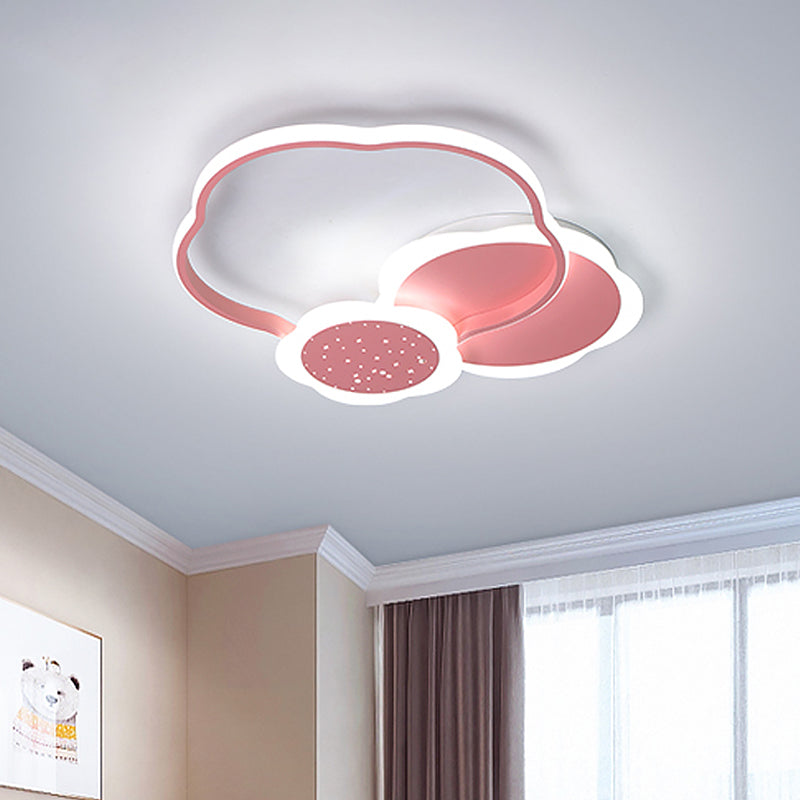 Nordic Led Acrylic Flush Mount Ceiling Lamp - Black/Pink Flower Design In Warm/White Light Pink /