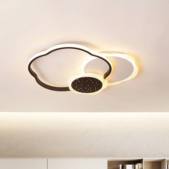 Nordic Led Acrylic Flush Mount Ceiling Lamp - Black/Pink Flower Design In Warm/White Light