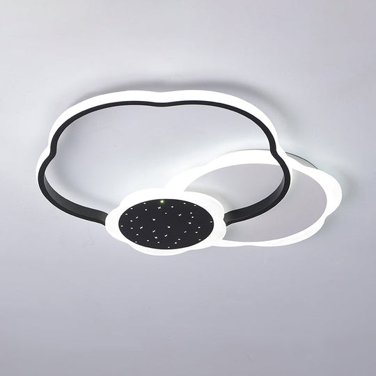 Nordic Led Acrylic Flush Mount Ceiling Lamp - Black/Pink Flower Design In Warm/White Light