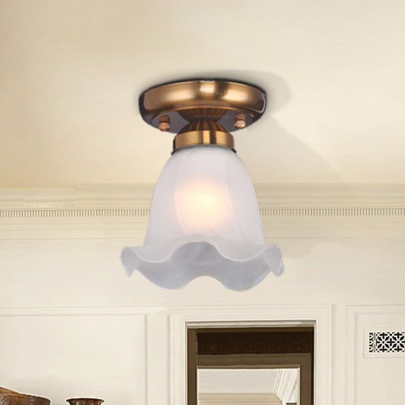 Traditional Scalloped Ceiling Light With Cream Glass And 1 Bulb In Bronze/Brass/Copper Flushmount