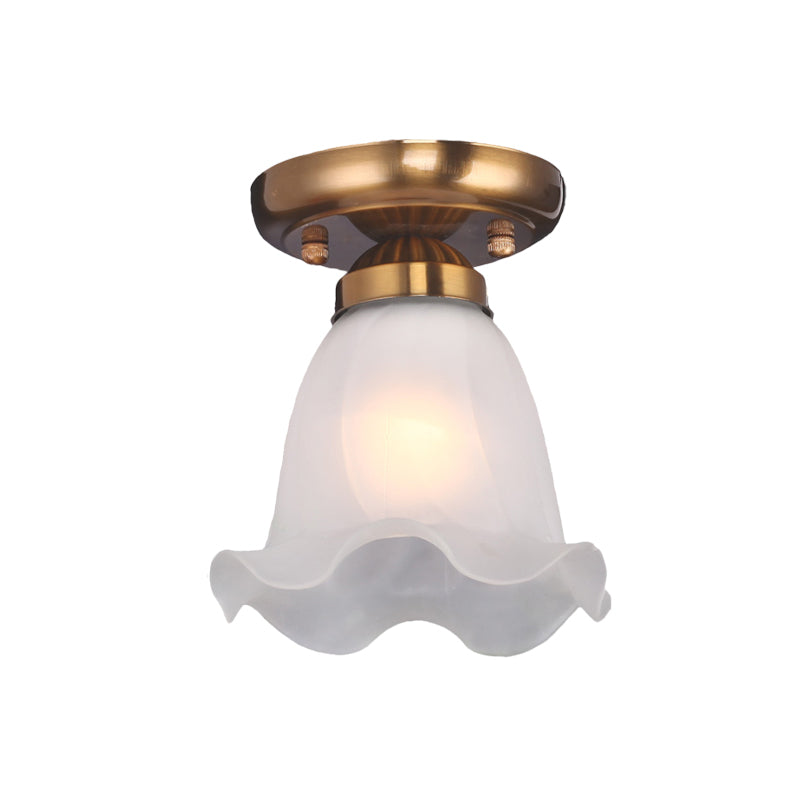 Traditional Scalloped Ceiling Light With Cream Glass And 1 Bulb In Bronze/Brass/Copper Flushmount