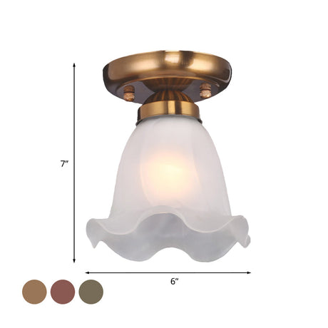 Traditional Scalloped Ceiling Light With Cream Glass And 1 Bulb In Bronze/Brass/Copper Flushmount