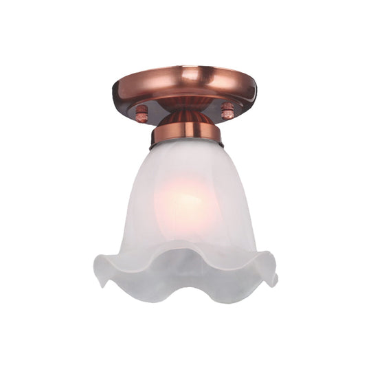 Traditional Scalloped Ceiling Light With Cream Glass And 1 Bulb In Bronze/Brass/Copper Flushmount