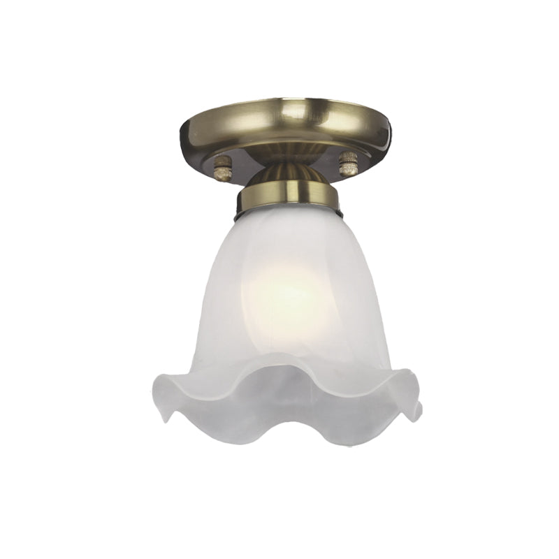 Traditional Scalloped Ceiling Light With Cream Glass And 1 Bulb In Bronze/Brass/Copper Flushmount