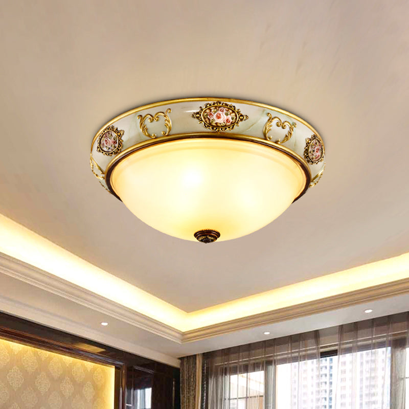 Opal Glass Brass Flush Mount Light With Rural Charm For Bedroom Ceiling