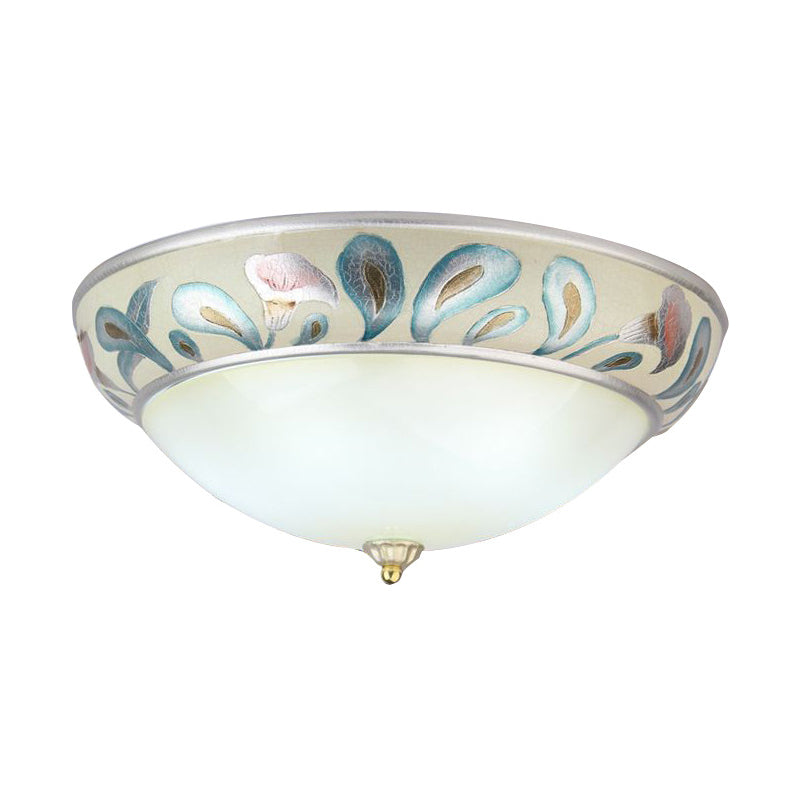 Frosted White Glass Ceiling Lamp - Rustic Traditional 3/4 Lights Flush Fixture For Living Room