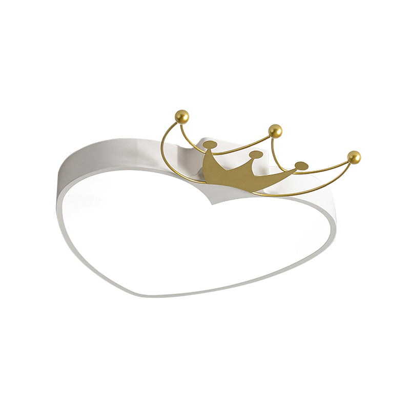 Kids’ Pink/White Apple Ceiling Mount Light With Crown Ornament - Led Acrylic Flush - Mount Fixture