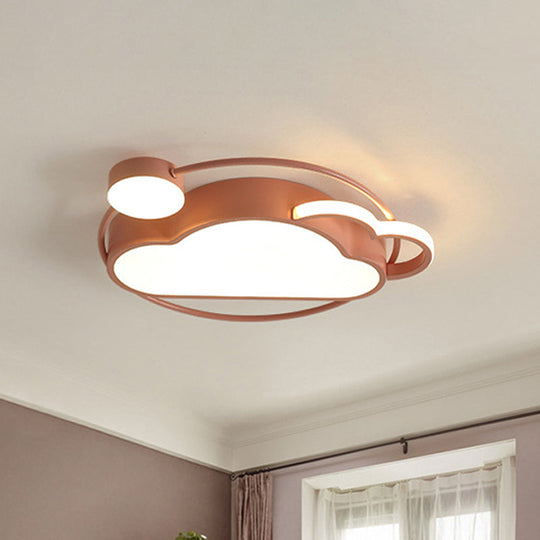 Iron Sun And Cloud Flushmount Cartoon Led Ceiling Light In Pink/Blue For Childs Room Pink
