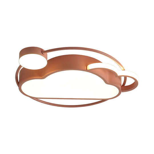 Iron Sun And Cloud Flushmount Cartoon Led Ceiling Light In Pink/Blue For Child’s Room