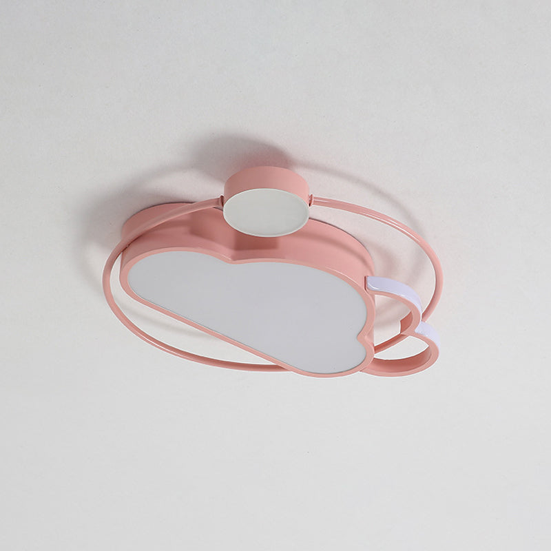 Iron Sun And Cloud Flushmount Cartoon Led Ceiling Light In Pink/Blue For Childs Room