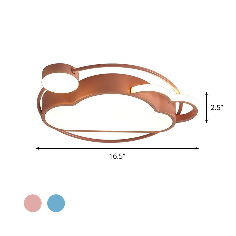 Iron Sun And Cloud Flushmount Cartoon Led Ceiling Light In Pink/Blue For Childs Room
