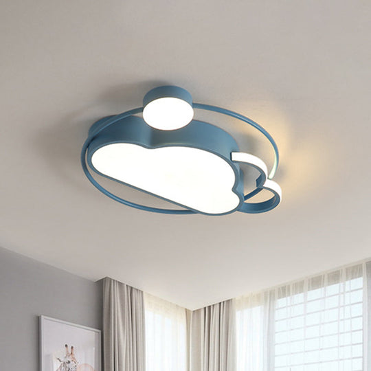 Iron Sun And Cloud Flushmount Cartoon Led Ceiling Light In Pink/Blue For Child’s Room