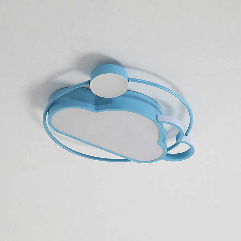 Iron Sun And Cloud Flushmount Cartoon Led Ceiling Light In Pink/Blue For Childs Room