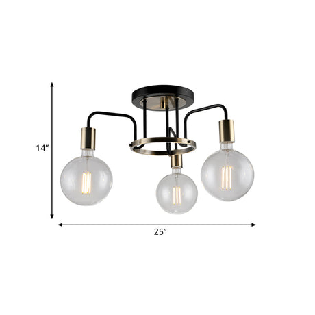 Vintage Black & Gold Semi-Flush Ceiling Lamp With Clear Glass - Ideal For Living Rooms (3/5-Bulb)