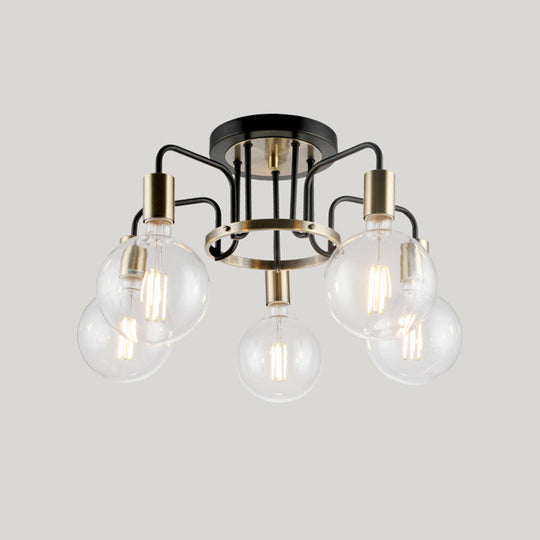 Vintage Black & Gold Semi - Flush Ceiling Lamp With Clear Glass - Ideal For Living Rooms (3/5 -