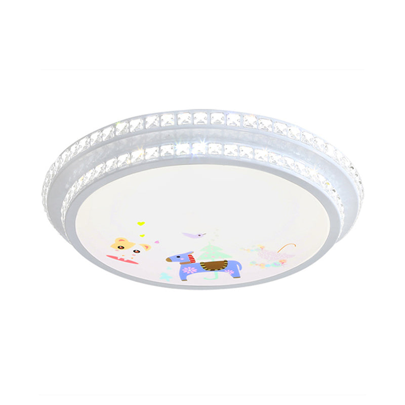 Modern Crystal - Encrusted Led Ceiling Lamp With 2 Tiers White Flush Mount Lighting & Cartoon
