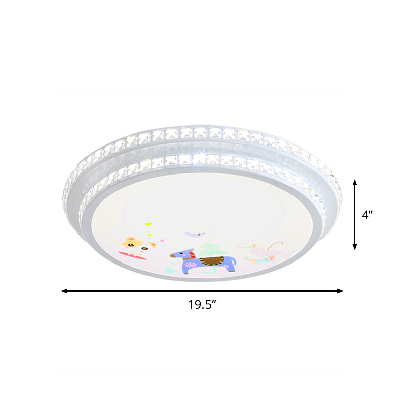 Modern Crystal-Encrusted Led Ceiling Lamp With 2 Tiers White Flush Mount Lighting & Cartoon Pattern