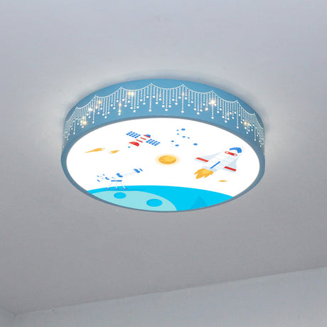 Kids Meteor Shower Rocket Pattern Ceiling Lamp - Blue Led Flush Mount Light