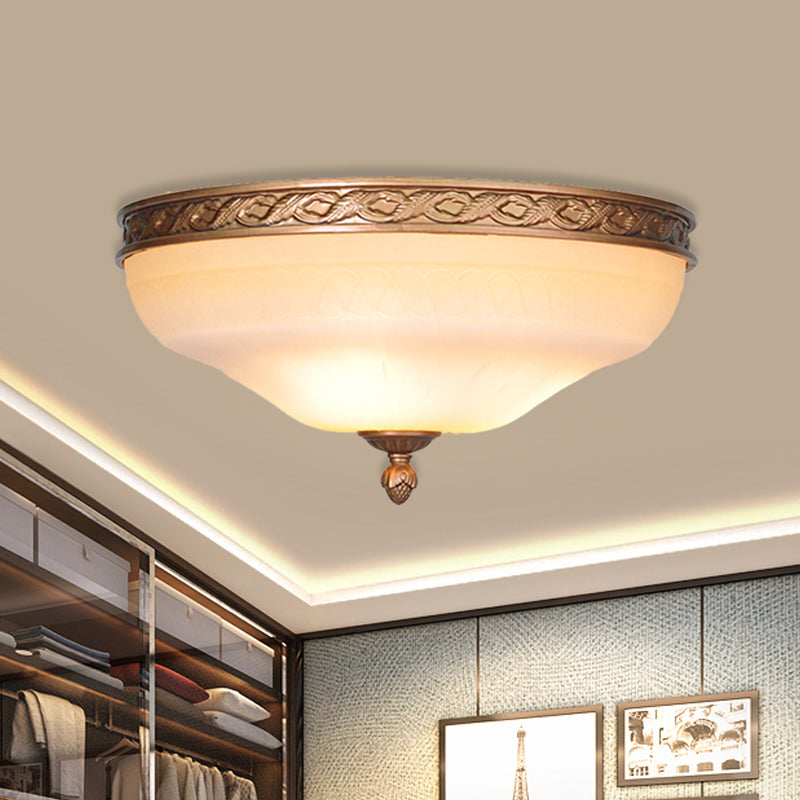 Country Bronze Flush Mount Ceiling Light With Frosted Glass And 3/5 Lights - 14/16.5/20 Width / 14