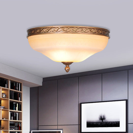 Country Bronze Flush Mount Ceiling Light With Frosted Glass And 3/5 Lights - 14/16.5/20 Width