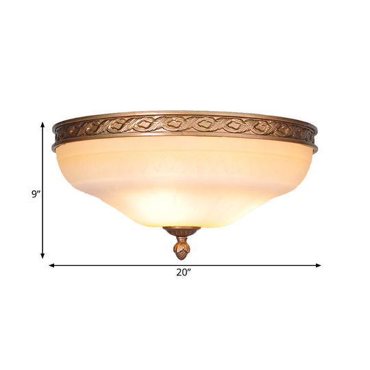 Country Bronze Flush Mount Ceiling Light With Frosted Glass And 3/5 Lights - 14/16.5/20 Width