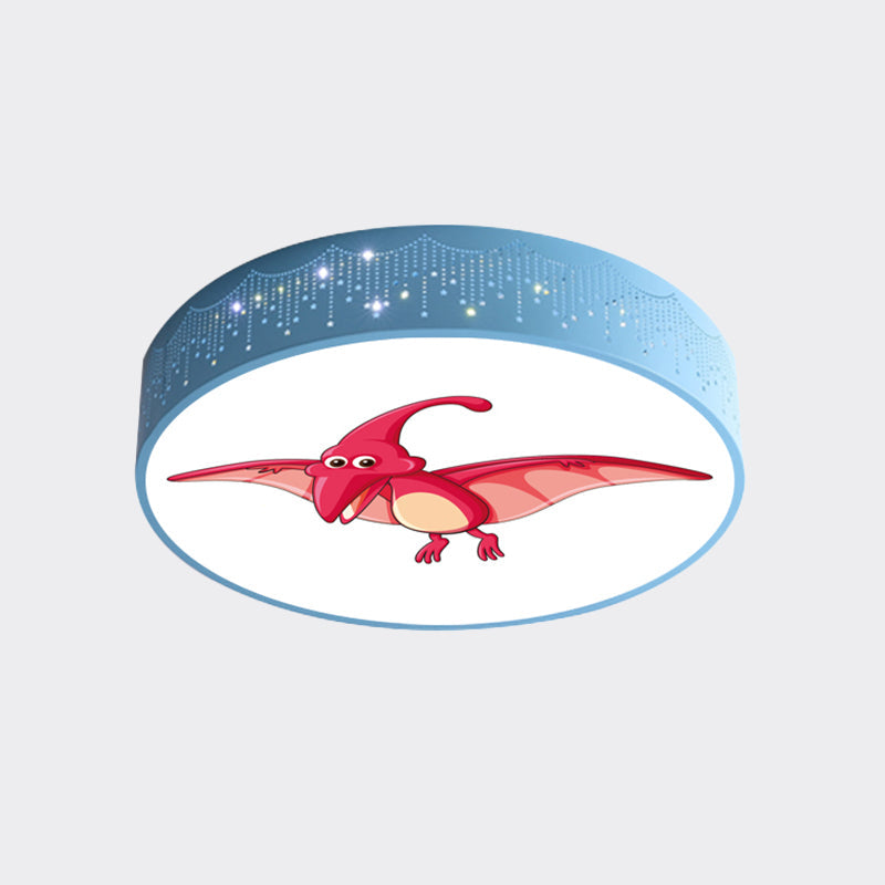 Iron Led Flush Mount Ceiling Light With Dinosaur Pattern In Red/Blue/Green