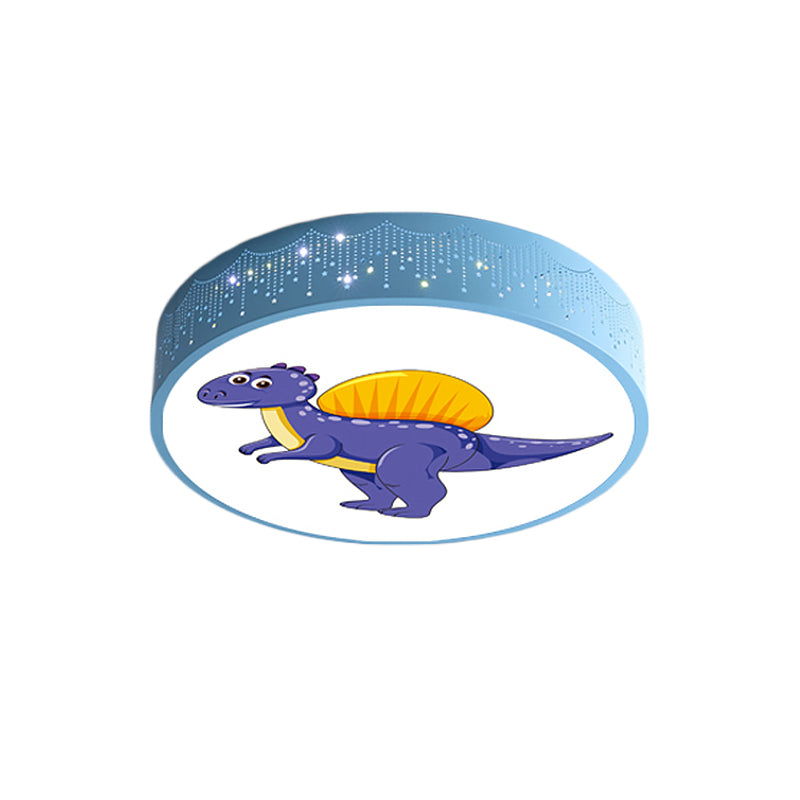 Iron Led Flush Mount Ceiling Light With Dinosaur Pattern In Red/Blue/Green