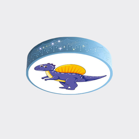 Iron Led Flush Mount Ceiling Light With Dinosaur Pattern In Red/Blue/Green
