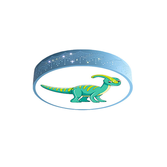 Iron Led Flush Mount Ceiling Light With Dinosaur Pattern In Red/Blue/Green