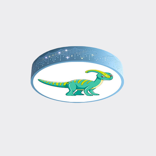 Iron Led Flush Mount Ceiling Light With Dinosaur Pattern In Red/Blue/Green