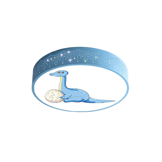 Iron Led Flush Mount Ceiling Light With Dinosaur Pattern In Red/Blue/Green