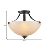 Rustic 2-Head Frosted Glass Ceiling Light For Kitchen - Rural Dome Semi-Flush Mount In Black