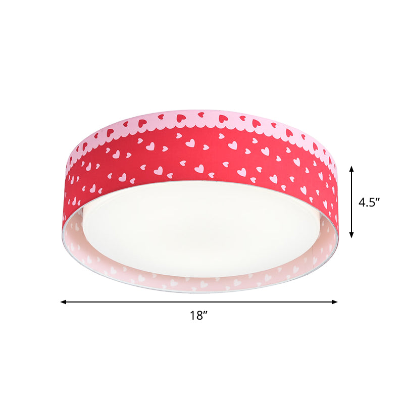 Red Kids Loving Heart Drum Flushmount Acrylic Led Ceiling Light For Children’s Bedroom